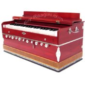MAHARAJA Red Harmonium 11 Stopper - 3½ Octave - With Coupler, Comes with Book & Bag - Tuned to A440 (PDI-ABD)